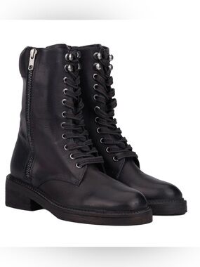 Vintage Foundry Black Lace-Up Leather Ankle Boots with Side Zip Size 9